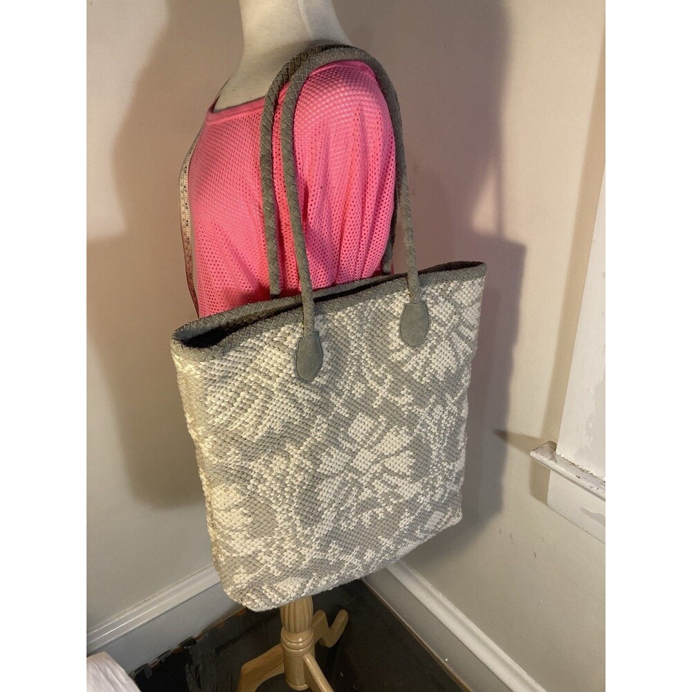1968 & Co. Designer Purse Boho Gray Suede Weaved  Bag Woven Cotton Tote Shoulder